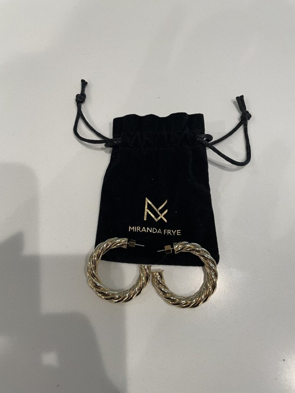 Miranda Frye Gold Twist Hoop Pierced Earrings - Retail $118 - Dust Bag
